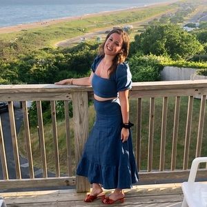 The Reformation two piece set, skirt and top. Denim colored.
